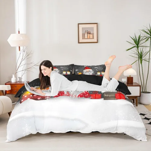 Vista 4 de Feelyou Juego de ropa de cama de Navidad gris para niños, tamaño individual, funda de edredón enana de Navidad para niños, niñas, adolescentes