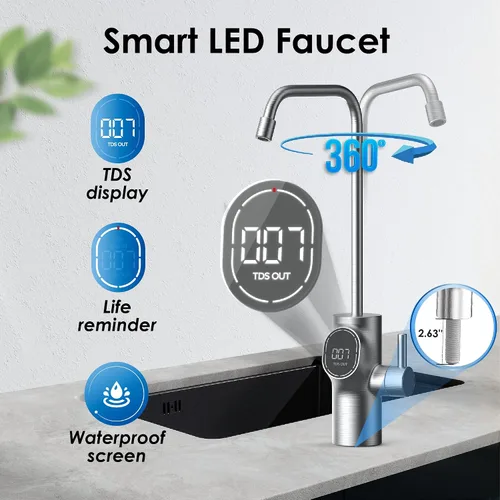 Vista 5 de Waterdrop D6 - Filtro de agua por ósmosis inversa, 600 GPD Sistema de ósmosis inversa sin tanque bajo el fregadero, reduce PFAS, relación 2:1