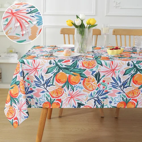 Vista 9 de SASTYBALE Mantel rectangular de limón de verano, 52 x 70 pulgadas Limón Con Patrón Geométrico