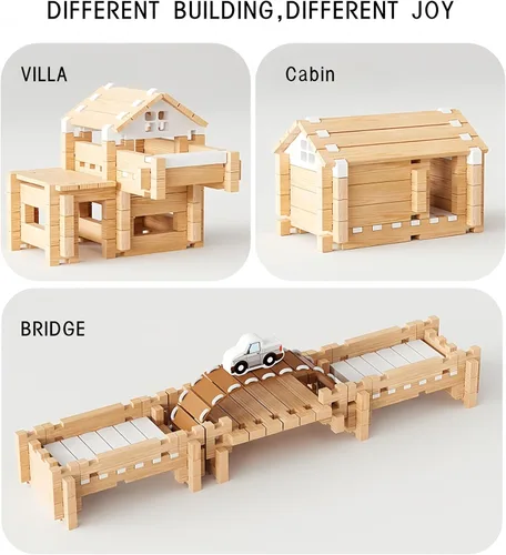 Vista 6 de Juego de bloques de construcción de madera de 105 piezas, juguete educativo STEM para niños de 3 a 8 años
