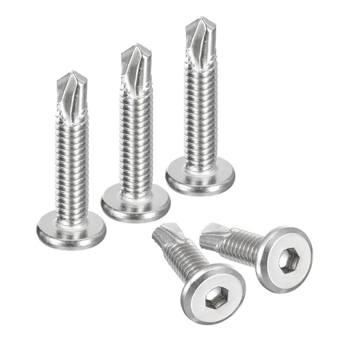 Vista 10 de uxcell Tornillos Autorroscantes de Encaje Hexagonal, 1/4 x 1 Acero Inoxidable 410 Tornillo de Perforación de Cabeza Plana para Chapa Metálica 100