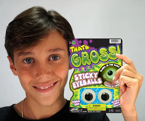 Vista 2 de JA-RU Sticky Eyeballs - Escaladores que brillan en la oscuridad (1 paquete de 2) – Juguete blando luminoso para decoración de Halloween y recuerdos