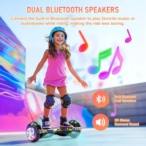 Vista 2 de LIEAGLE Scooter, Self Balancing Scooter with Bluetooth Speaker LED Lights Wheels,Dual 300w Motors, 7.5 mph Max Speed & 8.5 Miles Max Range, for