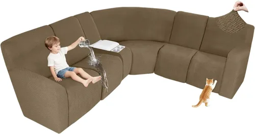 Vista 75 de ALIECOM Fundas 100% impermeables para sofá seccional reclinable, forma de L, elásticas, para esquina, funda para sofá seccional reclinable, lavable