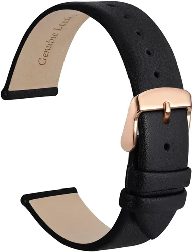Vista 45 de WOCCI Correa de reloj elegante de 0.315 in de ancho, correa de repuesto de cuero genuino con hebilla dorada (negro)