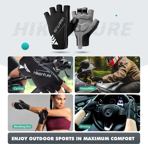 Vista 6 de Hikenture Guantes de ciclismo para hombre, guantes de bicicleta, guantes de ciclismo acolchados de 0.197in, guantes de bicicleta de medio dedo