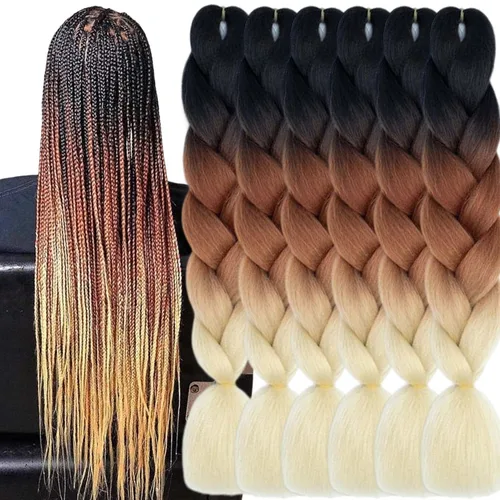 Vista 39 de Beige (613) Cabello trenzado 6 paquetes de extensiones de cabello sintético de 24 pulgadas, extensiones de cabello trenzado Jumbo Ombre trenzado