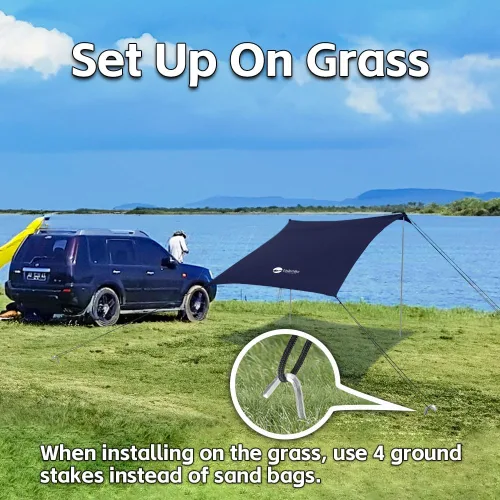 Vista 6 de EasierHike Tienda de campaña para playa, 7 × 7.15 pies, toldo de playa portátil fácil de desplegar, refugio de protección solar UPF50+, resistente