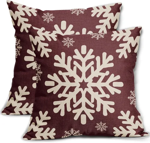 Vista 23 de Fundas de almohada decorativas de Navidad negras 40x40 cm con copos de nieve blancos de Navidad, juego de 2, temática rústica de invierno
