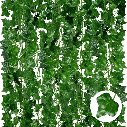 Vista 11 de ADORAMOUR Guirnalda de hiedra artificial, paquete de 6 x 83 pulgadas de largo, enredaderas falsas realistas para estética de habitación y decoración