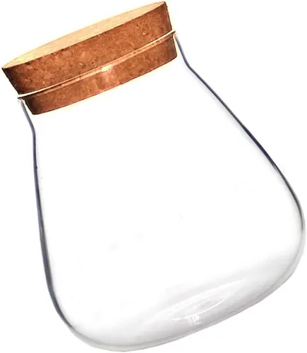 Vista 5 de HOMSFOU Tarro redondo de vidrio para plantas, terrario, mesa, suculentas, bolas, jarrón, botella de deseos, tarro de galletas de caramelo con tapa