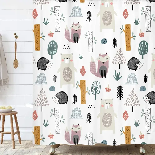 Vista 11 de Cortina de ducha náutica para niños, azul bohemio, océano, tiburón, abstracto, dibujos animados, decoración de baño, con cortinas de ducha de tela