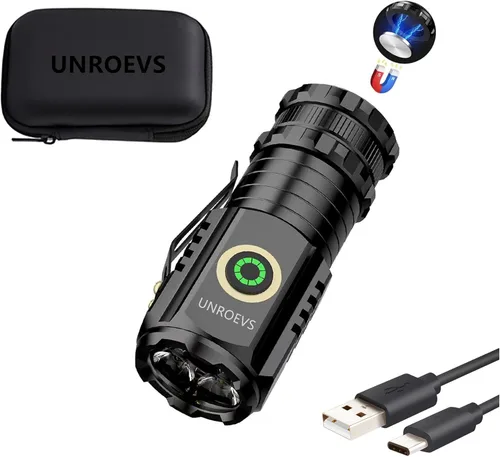 Vista 9 de UNROEVS Mini linterna recargable de 2550 lúmenes con carga USB C, pequeñas linternas de alto lúmenes, 5 modos, luz de bolsillo con clip, linterna