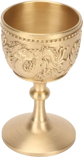 Vista 6 de Honio Copa de oro, diseño en relieve retro elegante copa de vino de latón para banquete