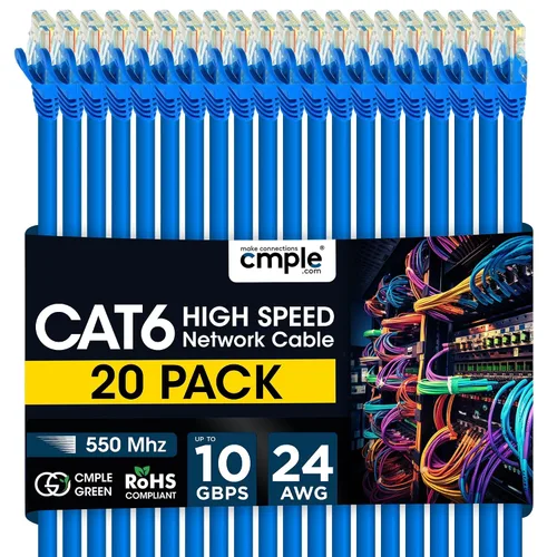 Vista 16 de Cmple - Cable Ethernet Cat 6 de 1.5 pies, cables de conexión Cat6, cable LAN de 10 Gbps, cable de red de 550 MHz, conectores RJ45, compatible