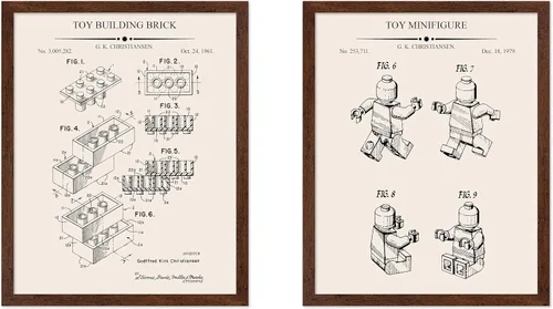 Vista 33 de Monem Art - Póster de 2 piezas con diseño de ladrillos - Estampado de patentes de bloques de construcción - Arte de ladrillos de construcción