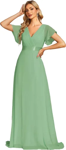 Vista 43 de Ever-Pretty Vestidos formales de mujer para madre de la novia, de manga corta, de chifón, con cintura imperio, de largo hasta el suelo, para dama