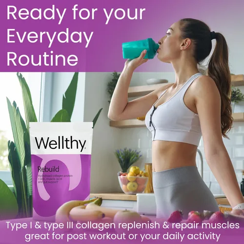 Vista 3 de Wellthy Polvo de proteína de péptidos de colágeno – Colágeno hidrolizado alimentado con pasto para el crecimiento del cabello, piel, uñas, intestino