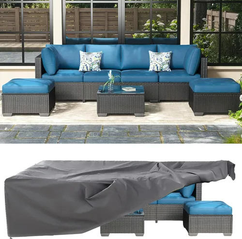 Vista 12 de AECOJOY Juego de muebles de patio al aire libre de 7 piezas, sillas seccionales de conversación al aire libre con mesa auxiliar, patio seccional