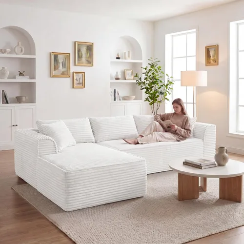 Vista 9 de Vesgantti - Sofá modular sin hueso de 106 pulgadas con diván, asiento profundo, cómodo sofá modular de pana de espuma viscoelástica para sala