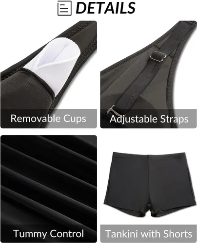 Vista 5 de Yonique - Trajes de baño de dos piezas de talla extragrande con pantalones cortos, para mujer, tankini atlético con control de abdomen