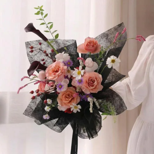 Vista 4 de BBJ WRAPS Papel de flores de algodón coreano, no tejido, impermeable, para ramo floral, papel de seda para suministros de floristería, 22.8 x 22.8