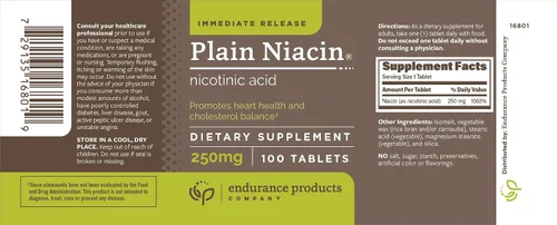 Vista 2 de ENDUR Niacina IR (liberación inmediata) Ácido nicotínico 250 mg (100 ct) Fórmula de liberación inmediata, perfil sin alérgenos, vegano y sin