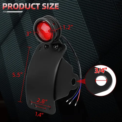 Vista 2 de Amazicha Luz de freno trasera LED para motocicleta de 3/4 pulgadas con soporte, IP67 impermeable para placa de matrícula de montaje lateral