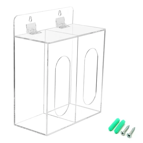 Vista 4 de Dispensador de mascarillas acrílicas y guantes con tapa, dispensador doble de montaje en pared para máscara facial, redecilla, cubierta de zapatos