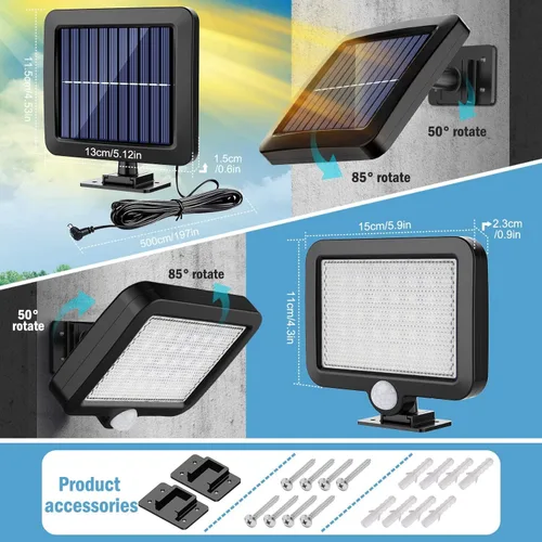 Vista 2 de MPJ Luz solar para exteriores, 56 luces LED solares exteriores con detector de movimiento, IP65 impermeable, ángulo de iluminación de 120°, luz