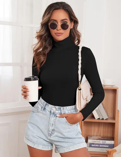 Vista 4 de Camisetas de manga larga con cuello alto para mujer, camisetas para salir a la moda 2024