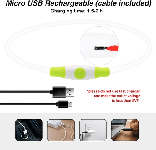 Vista 4 de Collar de perro iluminado, recargable por USB, LED, verde