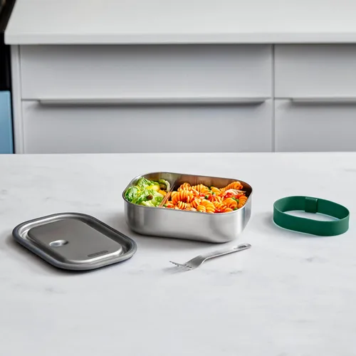 Vista 2 de Black+Blum - Lonchera de acero inoxidable 3 en 1, a prueba de fugas, multifuncional, sin plástico, con válvula de vacío, caja Bento con divisor