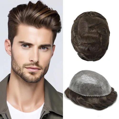 Vista 21 de Mens Toupee Hair System para hombres Piezas de pelo Sistema de reemplazo Poly Skin Toupee para hombres Protesis Capilar Para Hombre 6X8#1 Jet Black