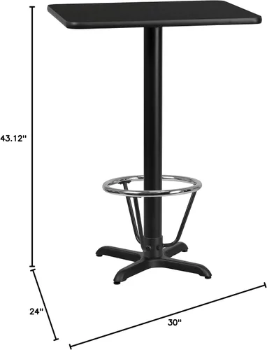 Vista 3 de Flash Muebles 24" x 30" mesa rectangular parte superior con 22" x 22" Bar Altura Base de mesa y pie anillo, Hierro fundido, Negro