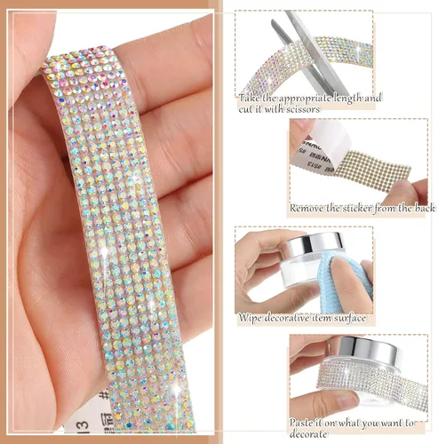 Vista 6 de 3 rollos de 3 yardas de cinta autoadhesiva de diamantes de imitación de cristal para manualidades, ropa, decoración de automóviles y regalos