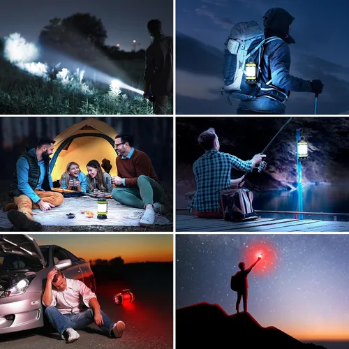 Vista 7 de Linterna LED de camping recargable (paquete de 1), linterna portátil Consciot con 6 modos de luz, banco de energía de 3600 mAh, IPX4 impermeable