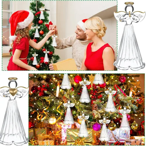 Vista 3 de Jetec 24 Piezas Adornos de Ángeles de Vidrio de Navidad Ángeles Hilados de Vidrio Transparente Mini Adornos Colgantes para Árbol Adornos de Navidad