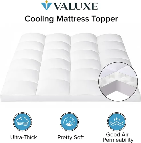 Vista 2 de VALUXE Cubrecolchón tamaño individual XL, extra grueso, funda de almohada refrescante de plumón alternativo, protector de colchón suave