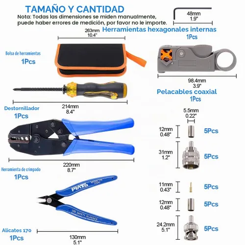 Vista 2 de Glarks - Juego de herramientas para cables coaxiales, herramienta de crimpado de conectores RF coaxiales + pelacables coaxiales + conectores machos