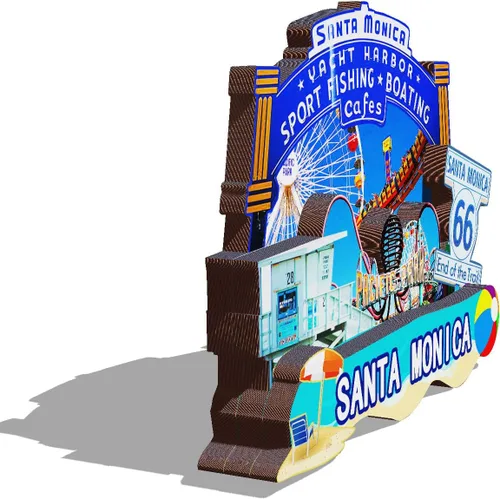 Vista 2 de Imán de madera de Santa Mónica de Estados Unidos 3D para nevera, recuerdos coleccionables, decoraciones artesanales hechas a mano