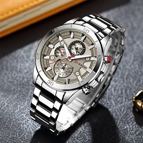 Vista 2 de CURREN Reloj de pulsera 8275 para hombre reloj de cuarzo de lujo moda casual gris plateado Reloj de cuarzo