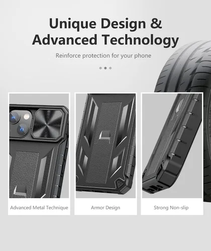 Vista 6 de SOiOS Funda resistente para iPhone 13 Mini y 12 Mini: con función atril y diapositiva 13 mini 12 mini, funda protectora para teléfono celular