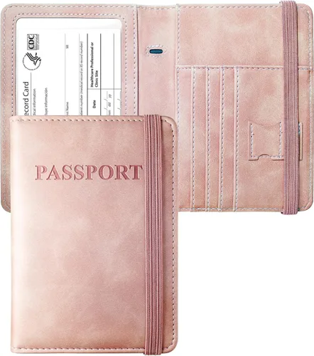 Vista 10 de Mymazn Portatarjetas de pasaporte y vacunación Combo de portatarjetas para pasaporte y cartera de viaje con tarjetero de vacunación, funda