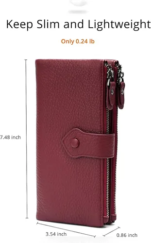Vista 5 de Billeteras delgadas de cuero suave con bloqueo RFID para mujer, tarjetero de crédito con doble bolsillo con cremallera