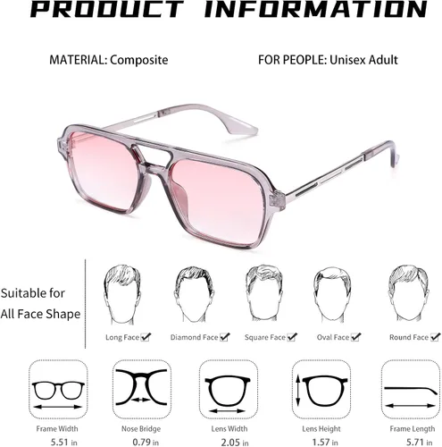 Vista 4 de Pro Acme Lentes de sol estilo aviador planos vintage de los años 70 para mujeres y hombres, lentes rectangulares de marco pequeño, protección UV400