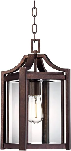 Vista 2 de Rockford - Lámpara colgante moderna para exteriores de 17 1/4 pulgadas, cristal transparente y bronce