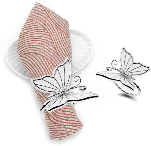 Vista 2 de Servilleteros de mariposa, decoración de mesa para reuniones familiares, bodas, Navidad, restaurante, decoración de fiestas, juego de 4 (plateado)