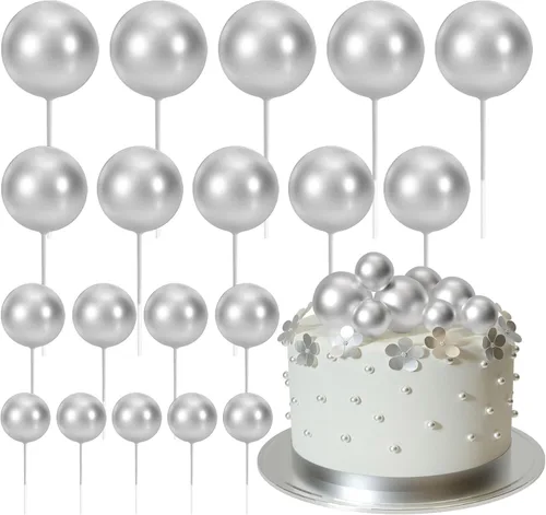 Vista 25 de ASTARON 20 piezas de decoración de bolas para pastel, mini globos, decoraciones de pastel, palos, bolas negras, decoraciones de pastel