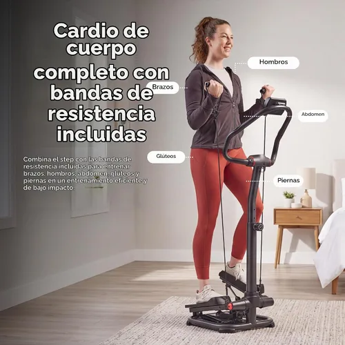Vista 2 de Sunny Health & Fitness Smart Power Stepper with Resistance Bands for Cardio 2. Gris oscuro